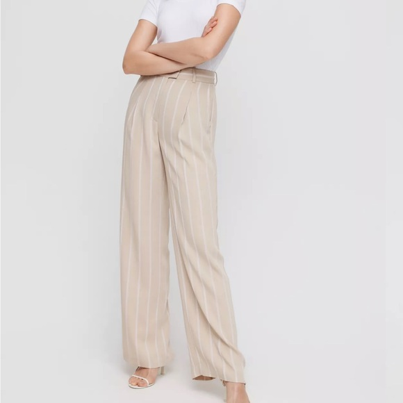 Babaton Pants - Aritzia Babaton Cream & White Sadiki trouser Pant‎
